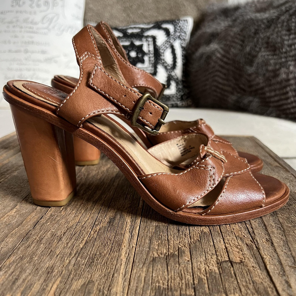 Frye Sofia Stitch Sandal Shoes Womens Size 8M Brown Leather Block Heel - Picture 7 of 14